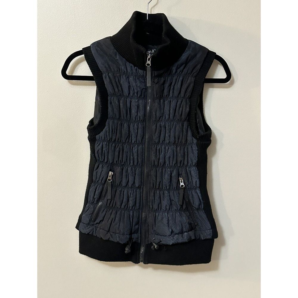 Calvin Klein Performance Womens Puffer Vest Blue Full Zip Pockets Lined Medium